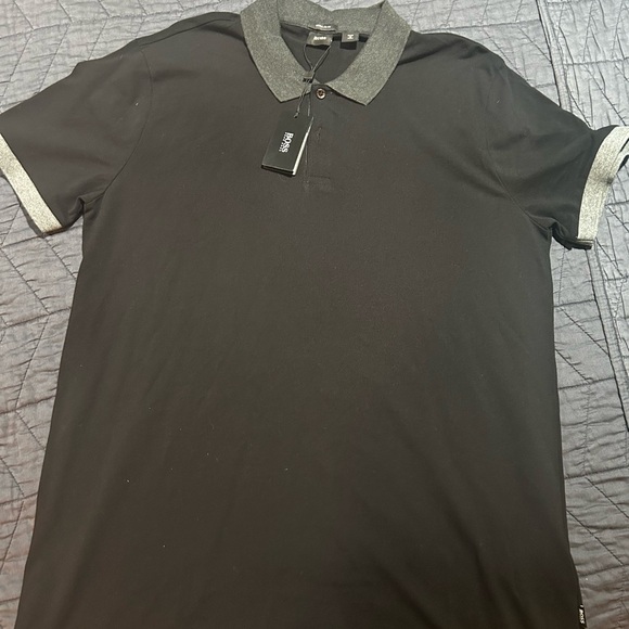 Boss Black and Gray Polo Shirt with Classic Trim - Picture 1 of 3